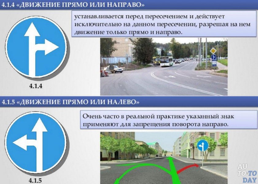 Дорожный знак 4.1.4 движение прямо или направо