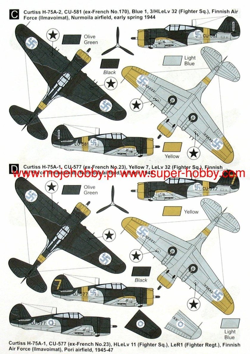 Самолёт Кертисс h75. Схемы окраски