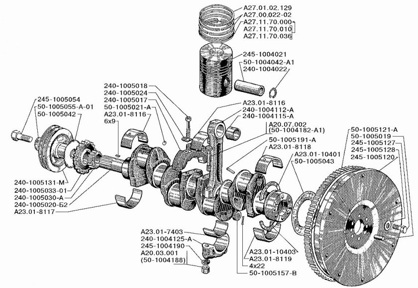 Схема деталей коленвала д245