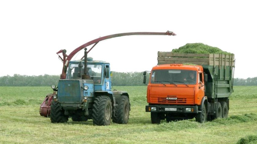 Т 150к с прицепом силоса