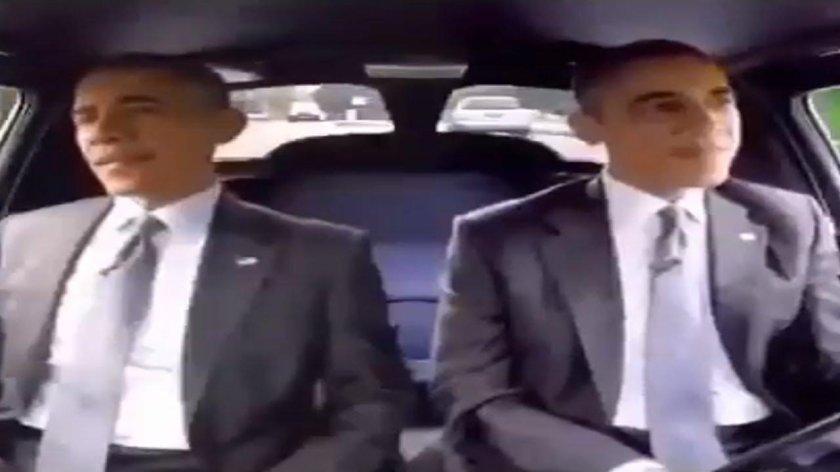 Обама едет в машине