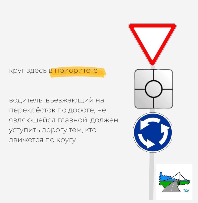 Знак главной дороги на круговом движении