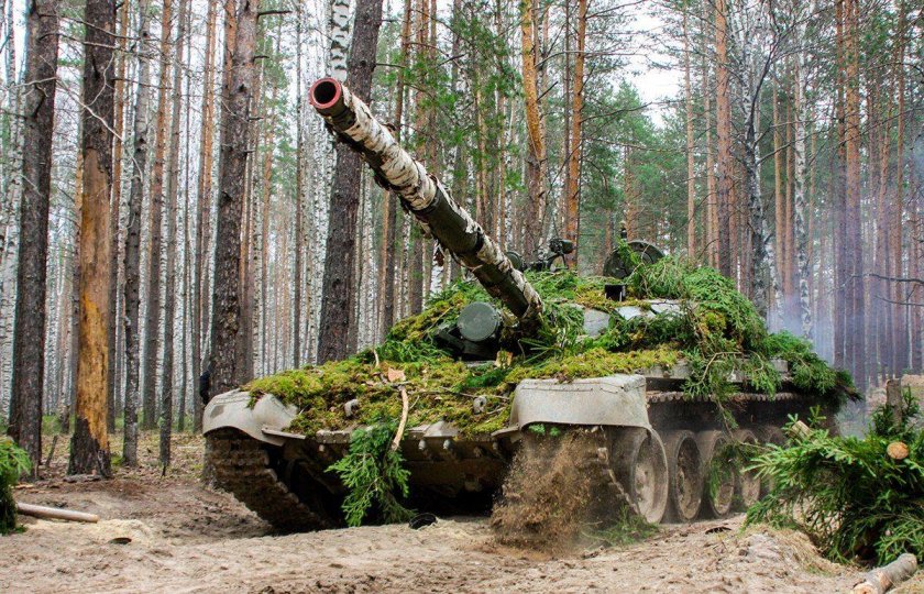 Танк т72 в лесу