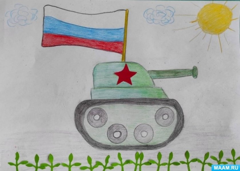 Танк рисунок детский красками