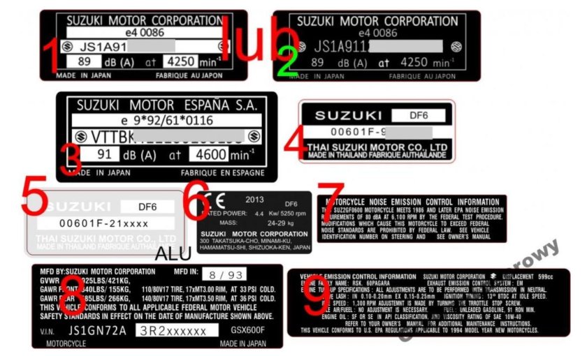 Сузуки 9,9 табличка вин