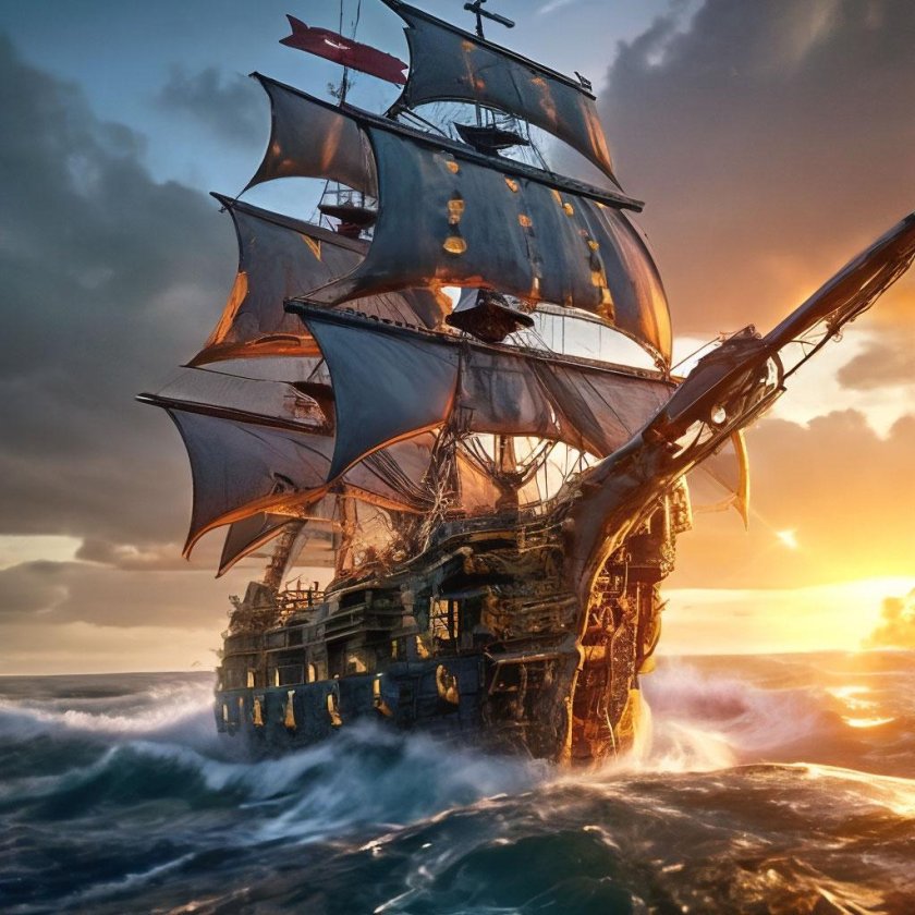 Пиратский корабль в море