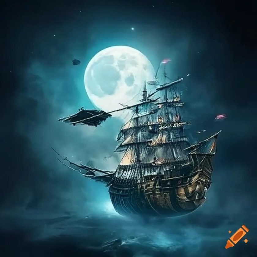 Корабль в лунном свете