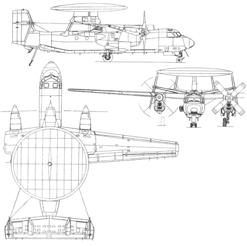 Самолёт ДРЛО Е-2с Хокай чертежи