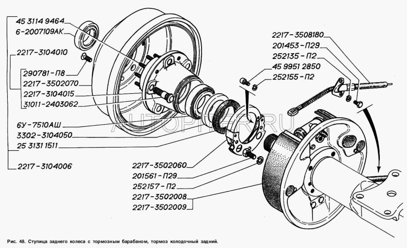 Задняя ступица ГАЗ 3302 схема