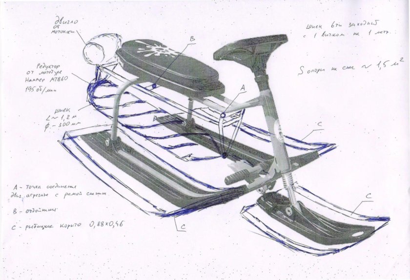 Снегокат с мотором от бензопилы своими руками чертежи