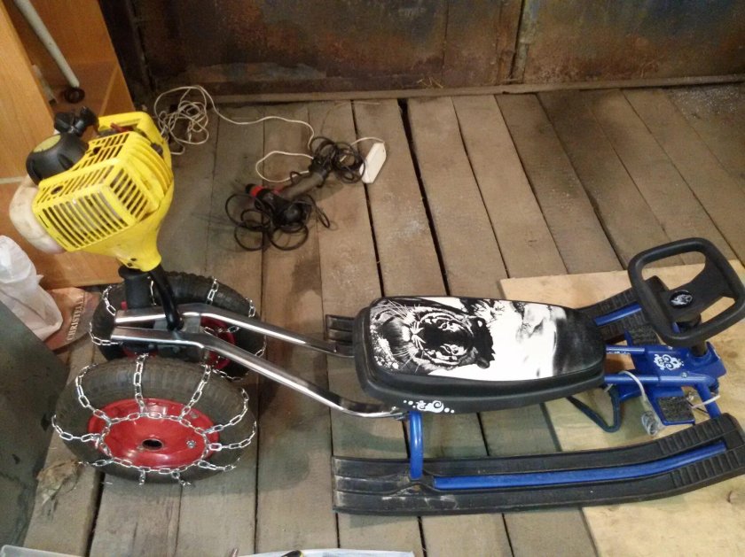 Снегокат с мотором от бензопилы штиль 180