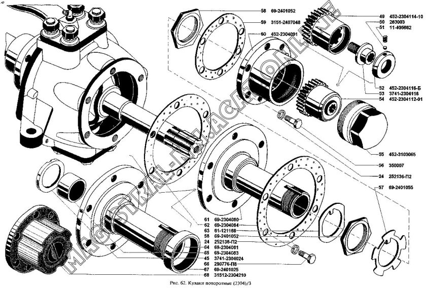 Схема поворотного кулака УАЗ 469