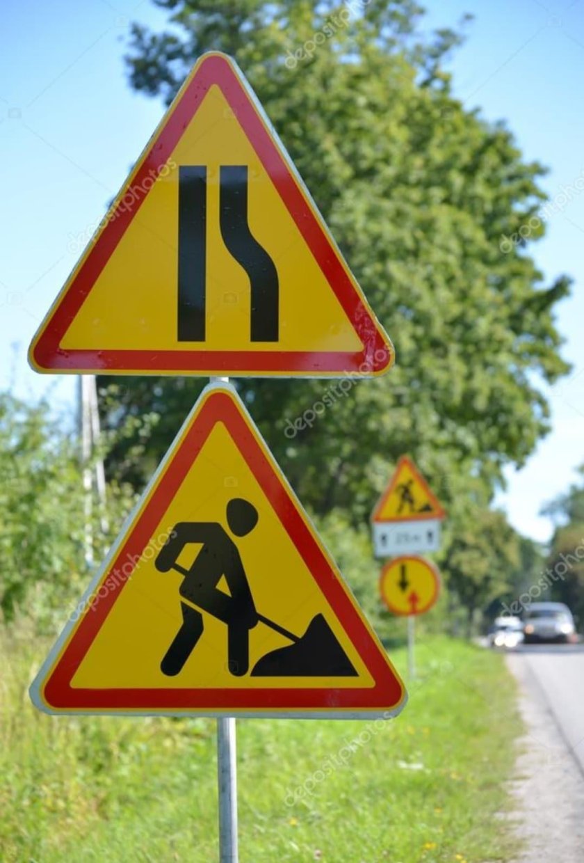 Знак сужение дороги