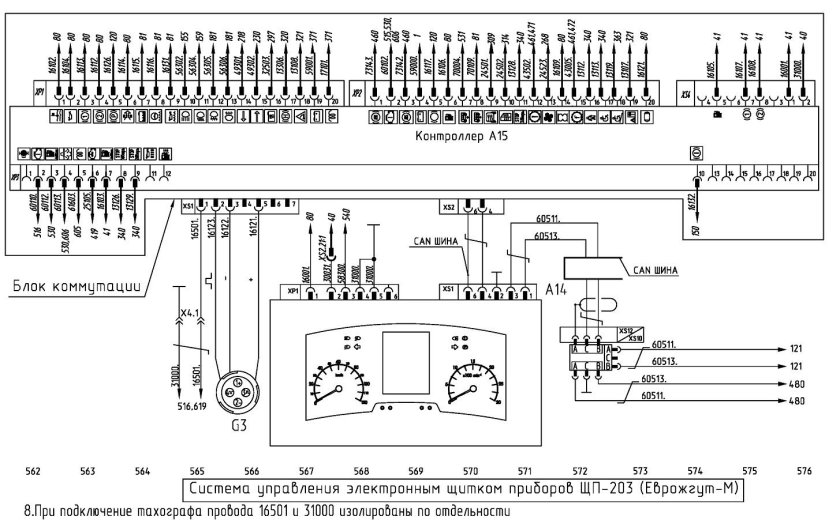 Схема электрическая приборной панели МАЗ