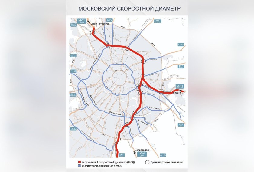Московский скоростной диаметр на карте