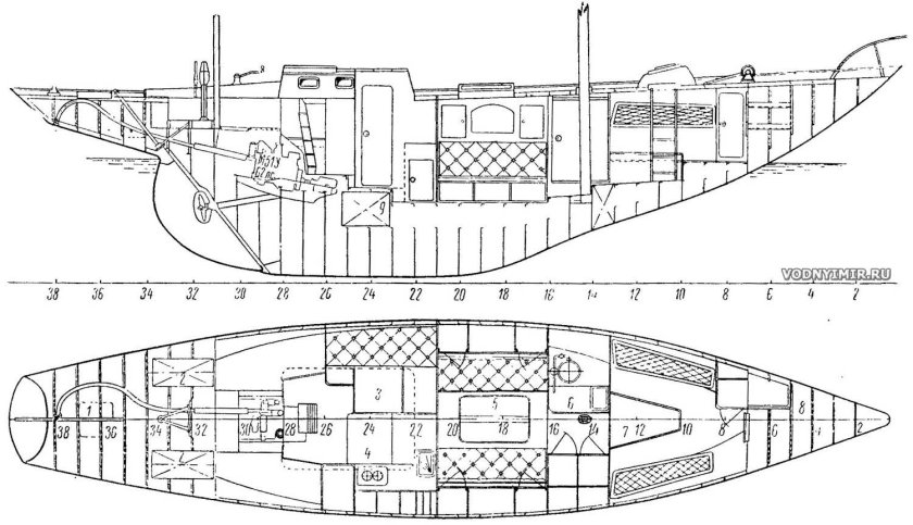 Чертёж парусной яхты водоизмещением
