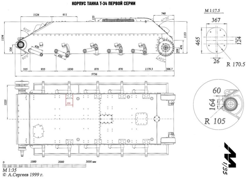 Чертеж корпуса танка т-34-85 с размерами