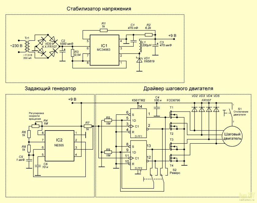 Схема соединения шагового электродвигателя