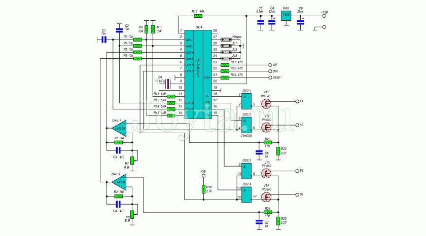 Схема биполярного шагового двигателя