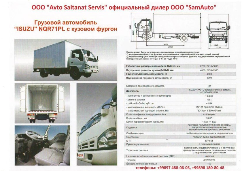 Исузу 75 фургон габариты