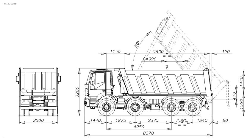 Габариты кузова КАМАЗ 6520 самосвал 20 кубов