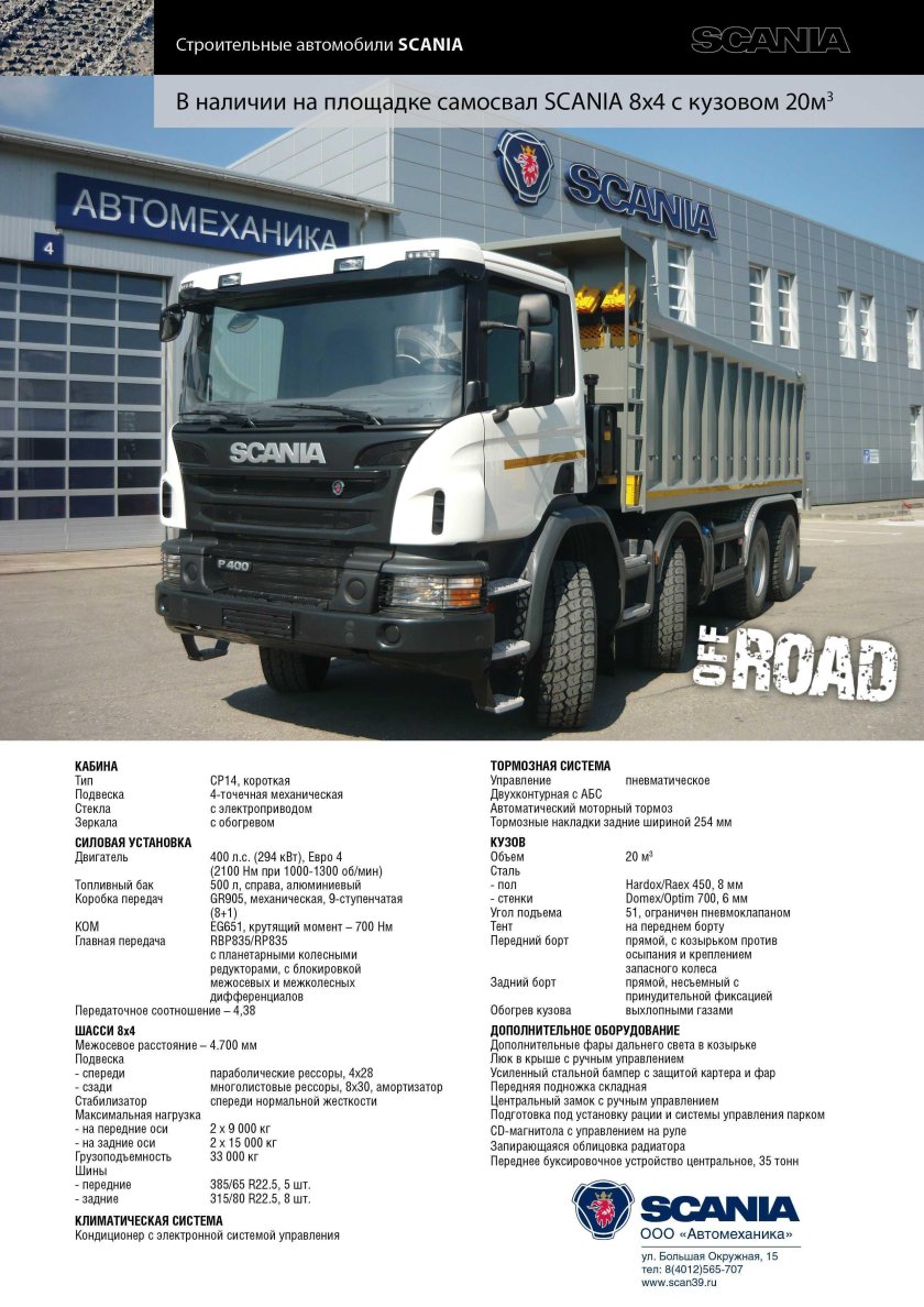 Габариты Скания самосвал 440