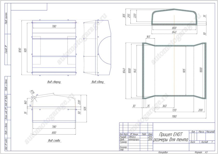 Прицеп енот габариты кузова