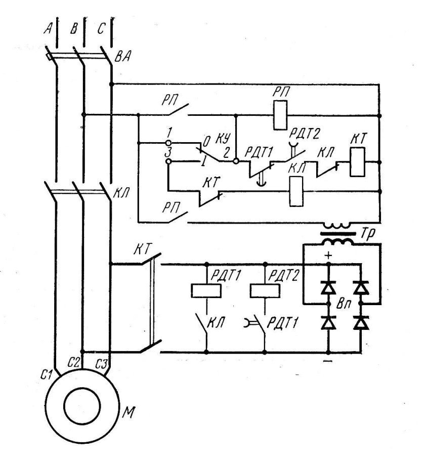 Схема включения динамического торможения асинхронного двигателя