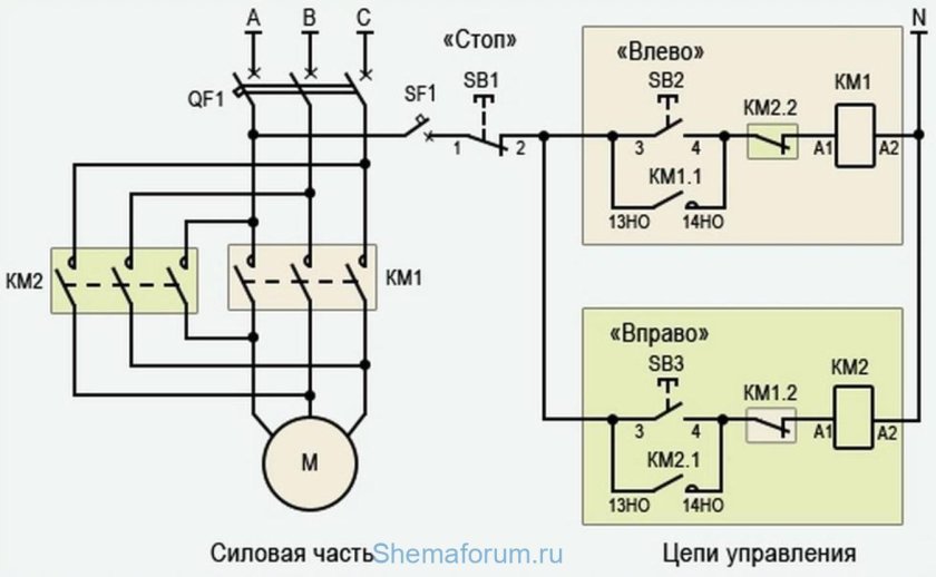 Схема подключения электромагнитного пускателя 380 с реверсом