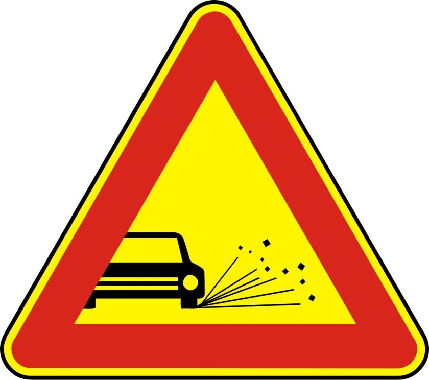 Знак выброс гравия