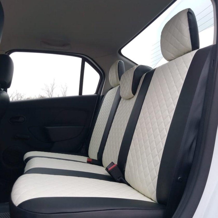 Чехлы Рено Логан 2 ромб белый