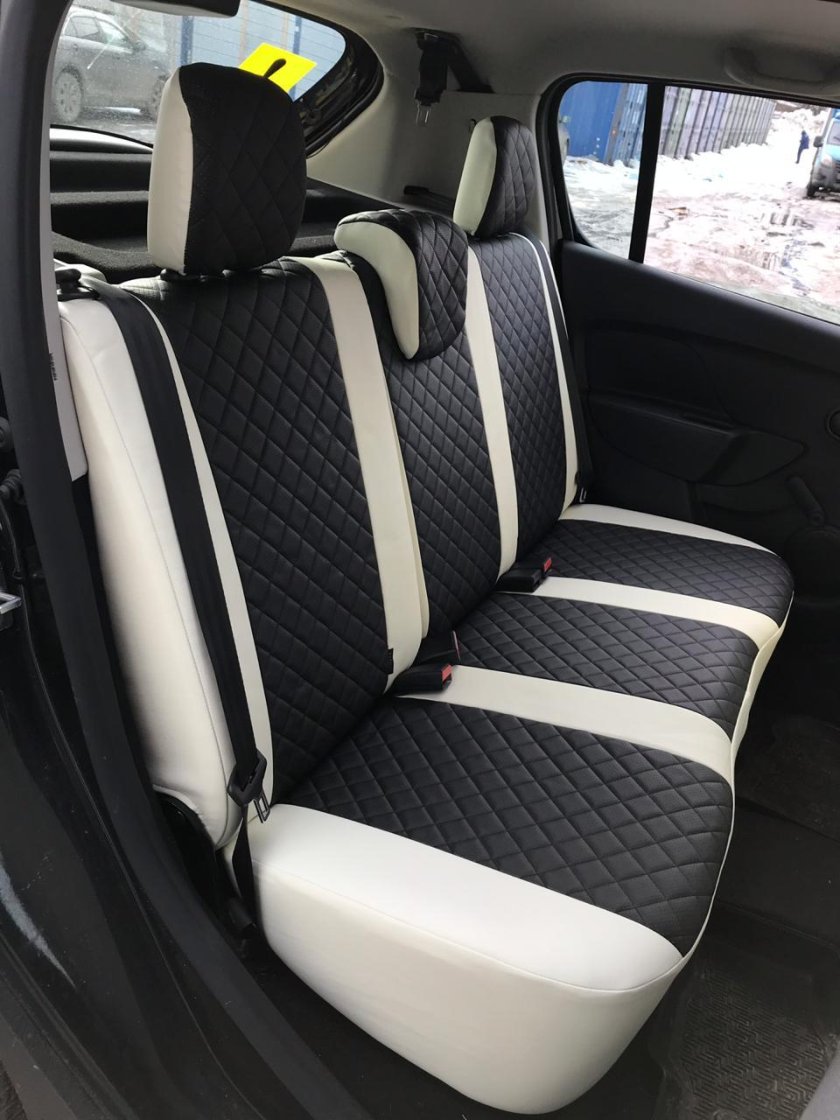 Чехлы Рено Логан 2 ромб белый