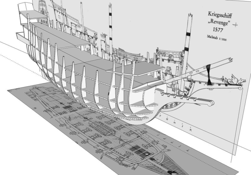 Чертеж шпангоутов парусного корабля