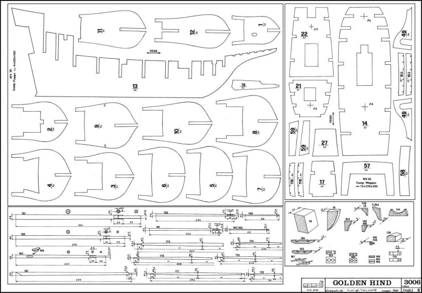 Чертежи модели парусника Золотая Лань