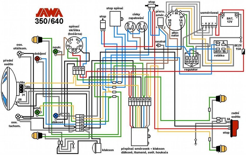 Схема электрооборудования Ява 638 12в