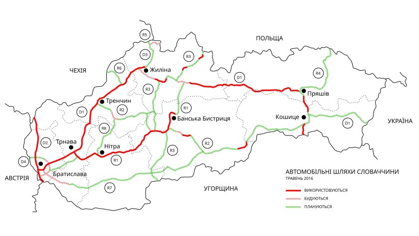 Карта платных дорог Словакии