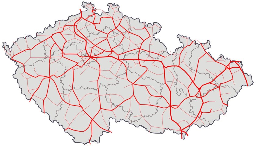 Карта железных дорог Чехии