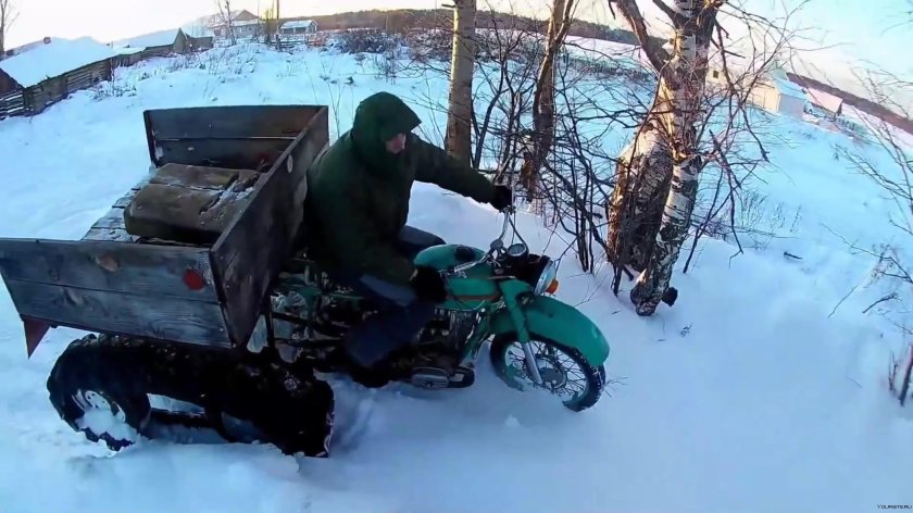 Самоделка снегоход на гусянке на базе мото Урал
