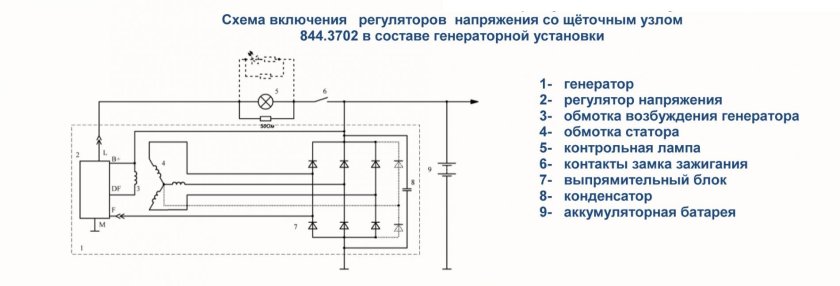 Схема подключения генератора без регулятора напряжения