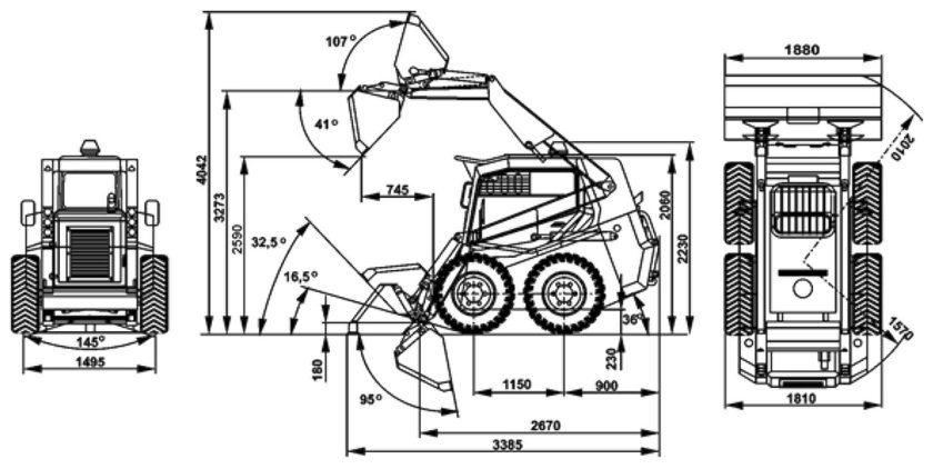 Мини погрузчик МКСМ 800 габариты