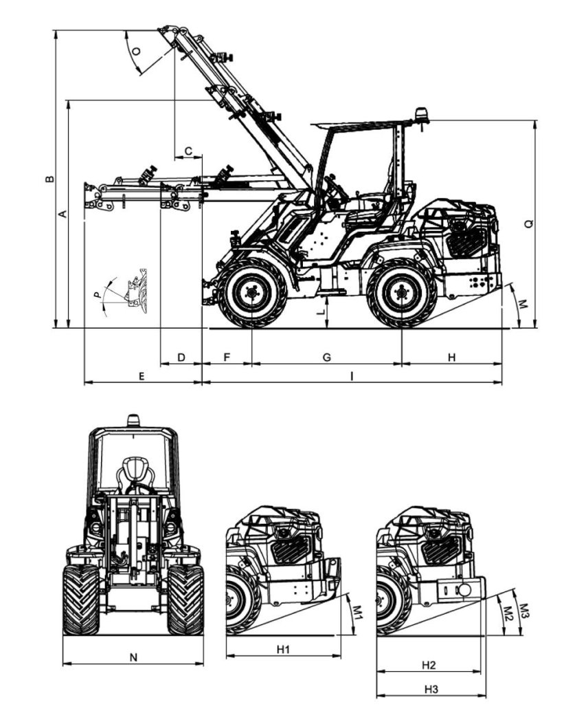 Габариты минипогрузчика фронтального