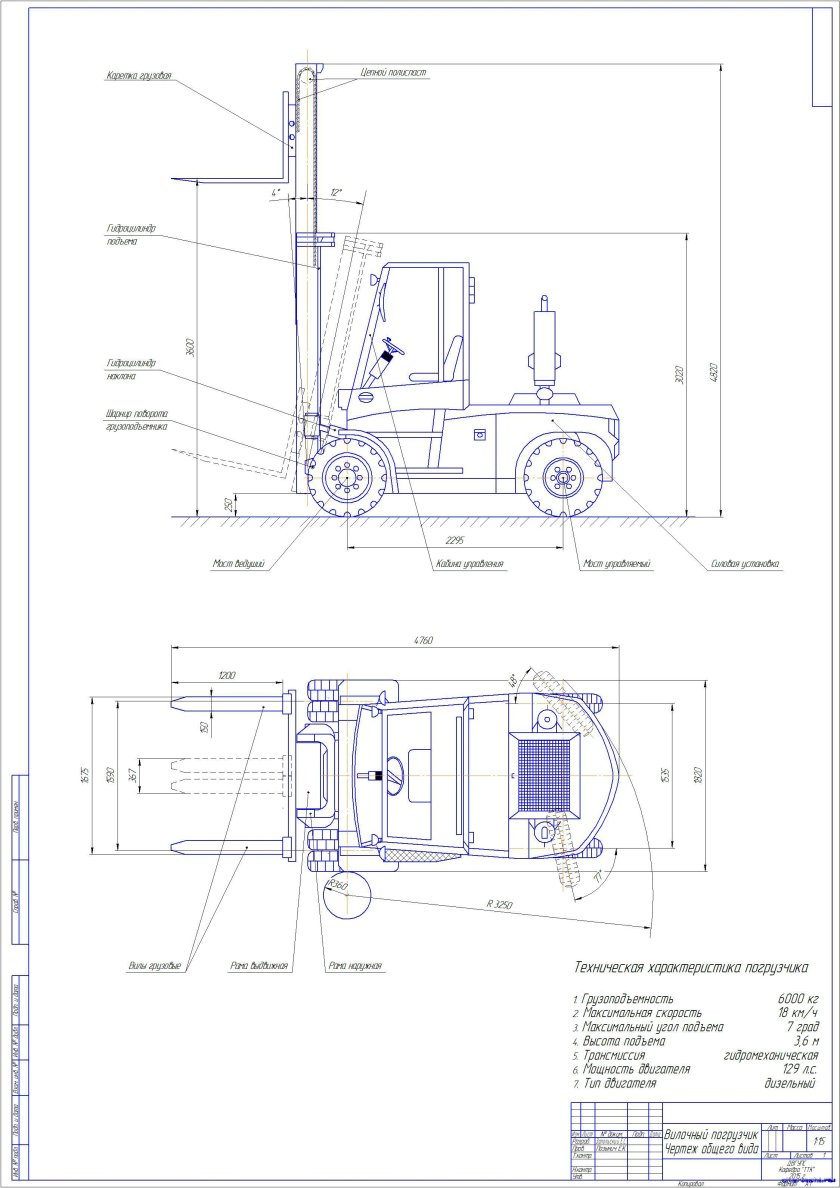 Погрузчик вилочный 3т чертеж