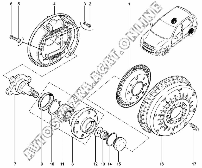 Задние барабанные тормоза Лада Гранта фл