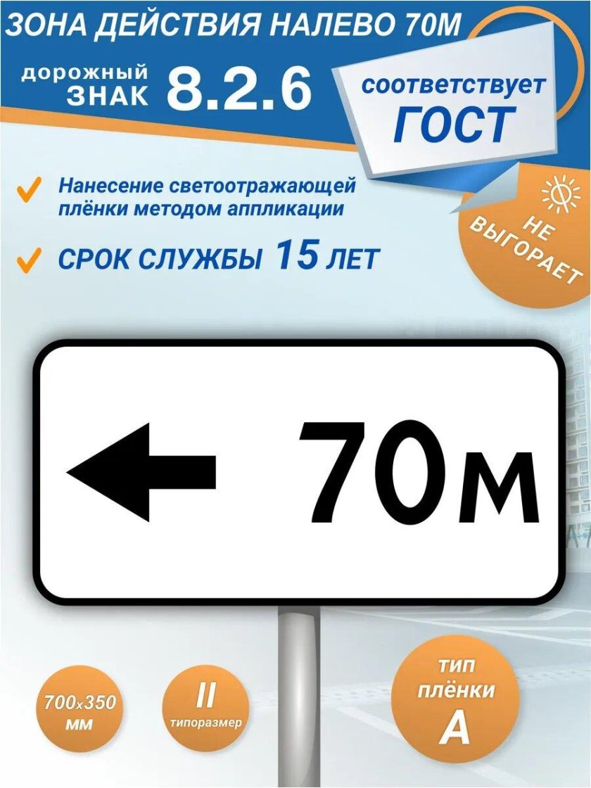 Дорожный знак 8 2 1 зона действия 50 м