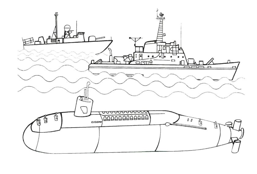 Военный корабль рисунок сбоку