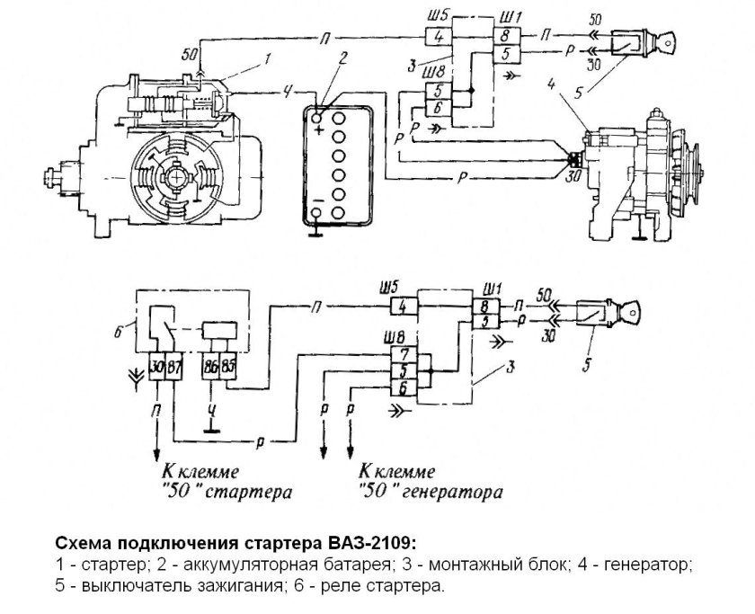 Схема включения стартера ВАЗ 2109 инжектор
