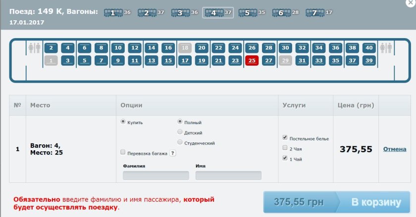 Поезд места в плацкартном вагоне