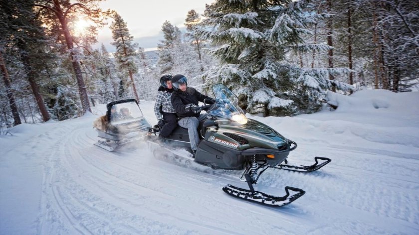 Снегоход Ямаха Викинг в лесу