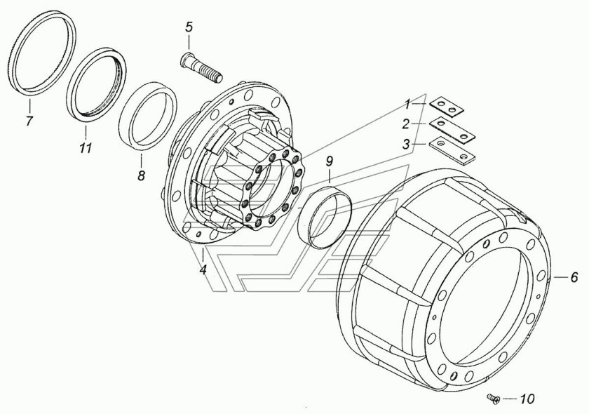Задняя ступица КАМАЗ 65115 схема
