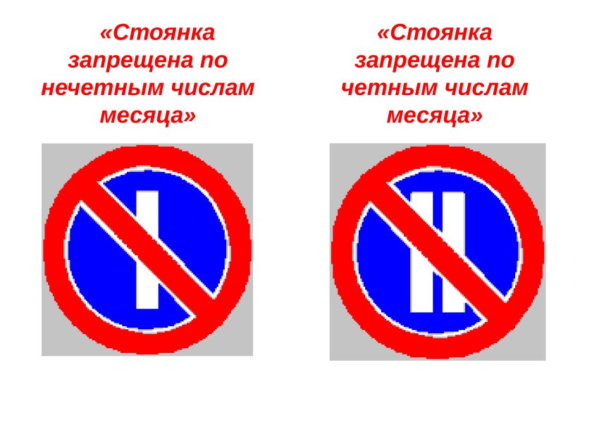 Дорожный знак 3.30 "стоянка запрещена по четным числам месяца"